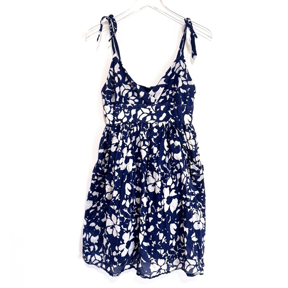 American Eagle Navy Blue White Floral Tie Shoulder Mini Sundress